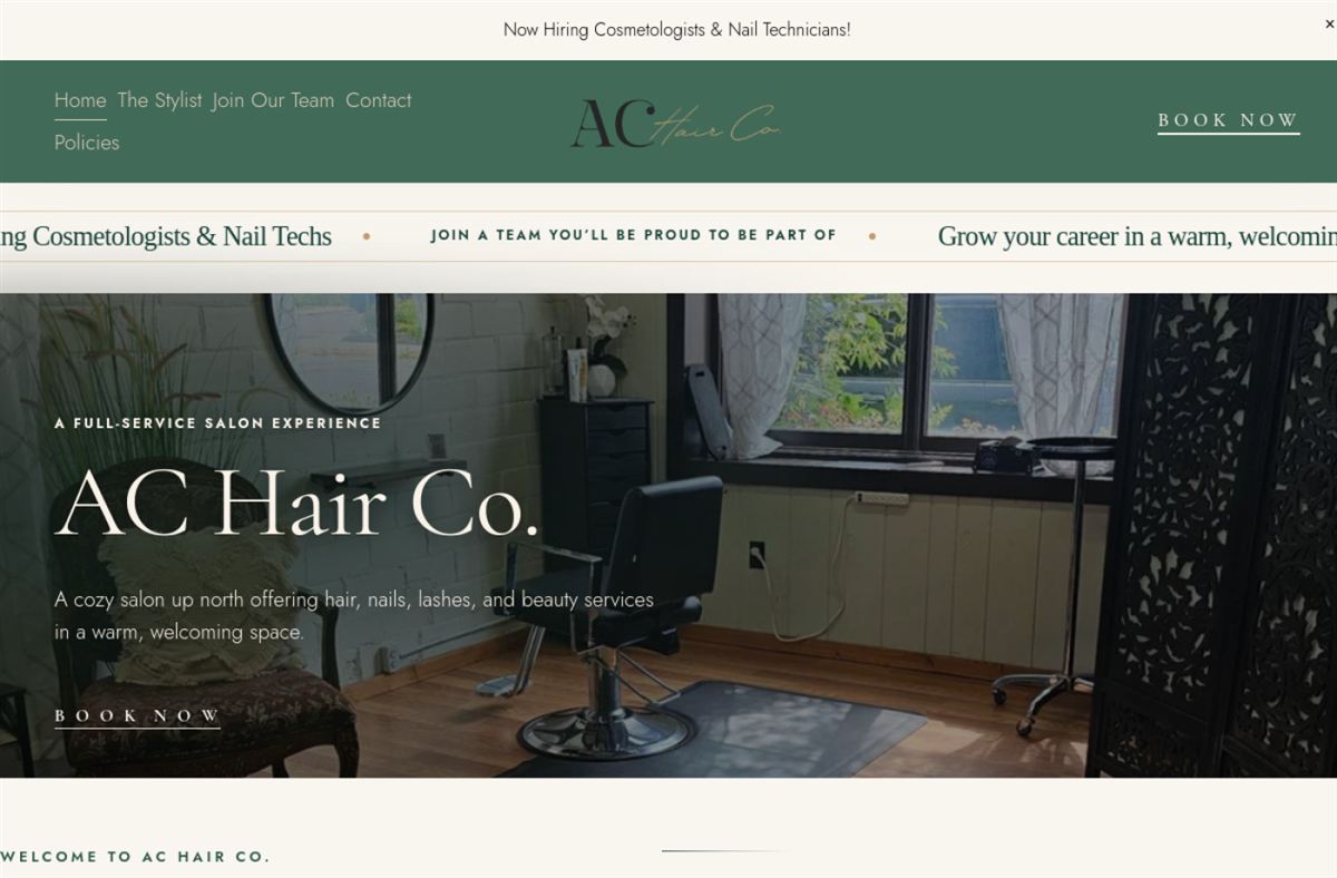 AC Hair Co website
